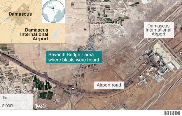 Map showing location of Damascus airport