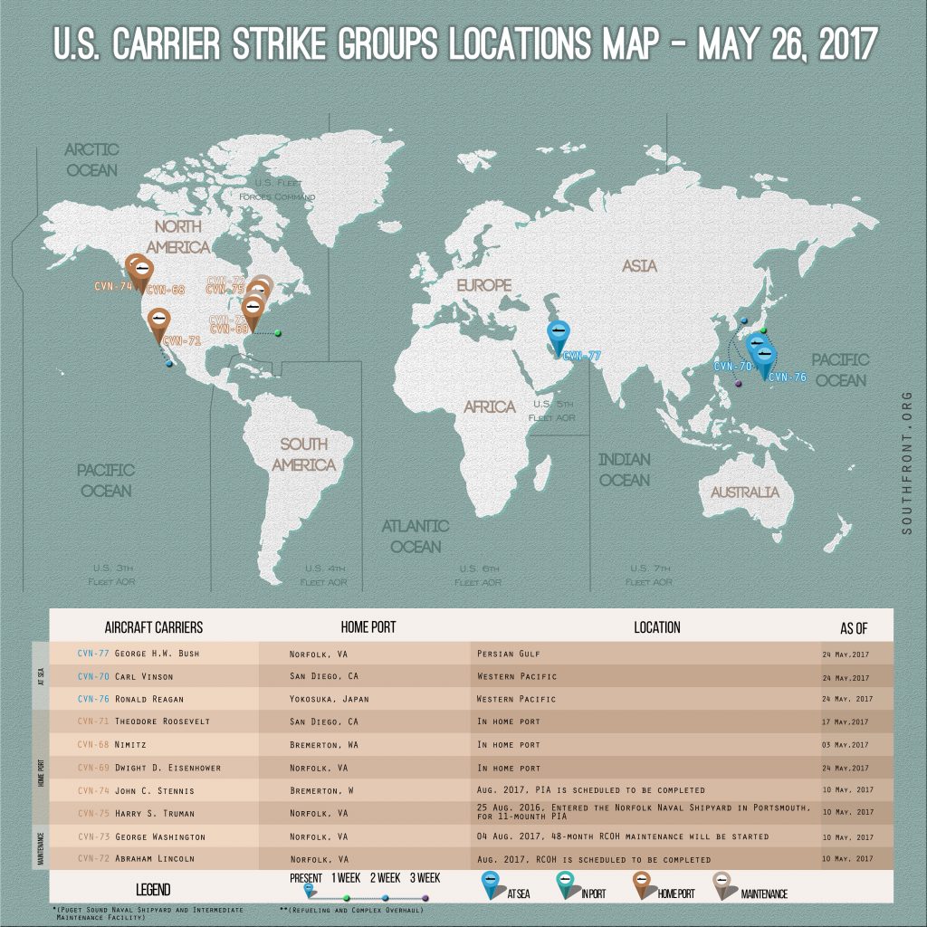 US Carrier Strike Groups Locations Map – May 26, 2017