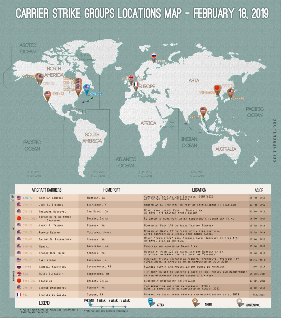 Locations Of US, British, Chinese And Russian Aircraft Carriers â February 18, 2019