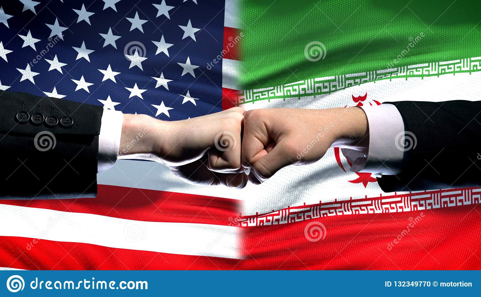 US Vs Iran Conflict, International Relations Crisis, Fists On Flag ...