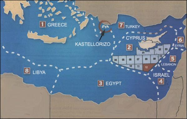 Achill Christodoulou on Twitter: "Med:EEZ triangle Greece/Cyprus/Turkey:  How Kastellorizo island blocks Turkey's EEZ to reach Egypt EEZ (Root of  Evil). http://t.co/jE1XoyEYIa"