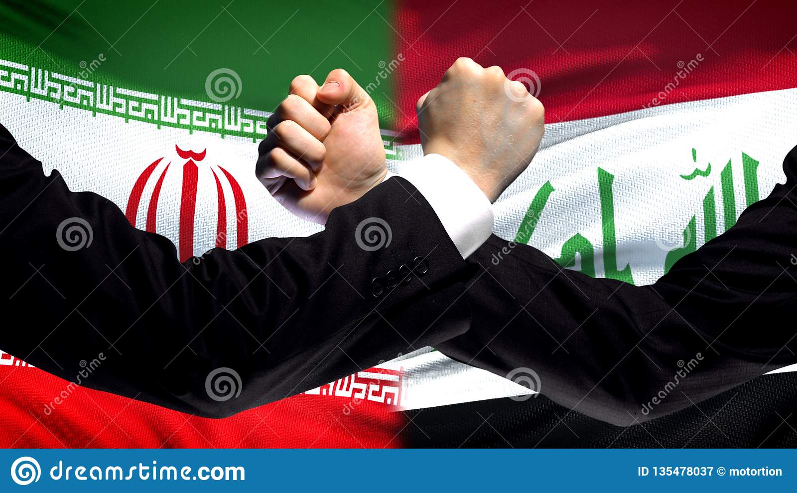 Iran Vs Iraq Confrontation, Countries Disagreement, Fists On Flag ...