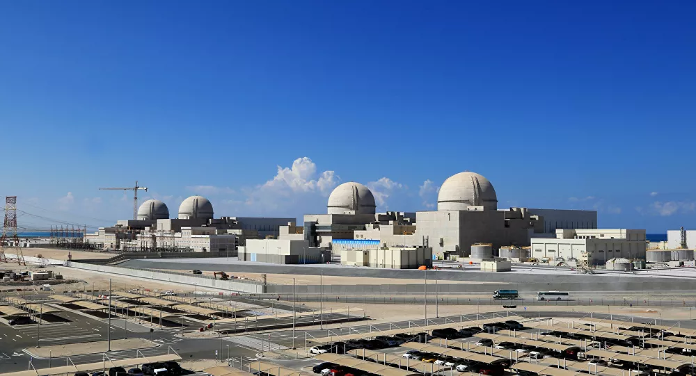  A file photo taken on November 12, 2019 as a handout picture obtained from the media office of the Barakah Nuclear Power Plant on February 13, shows a general view of the power plant in the Gharbiya region of Abu Dhabi on the Gulf coastline about 50 kilometres west of Ruwais.