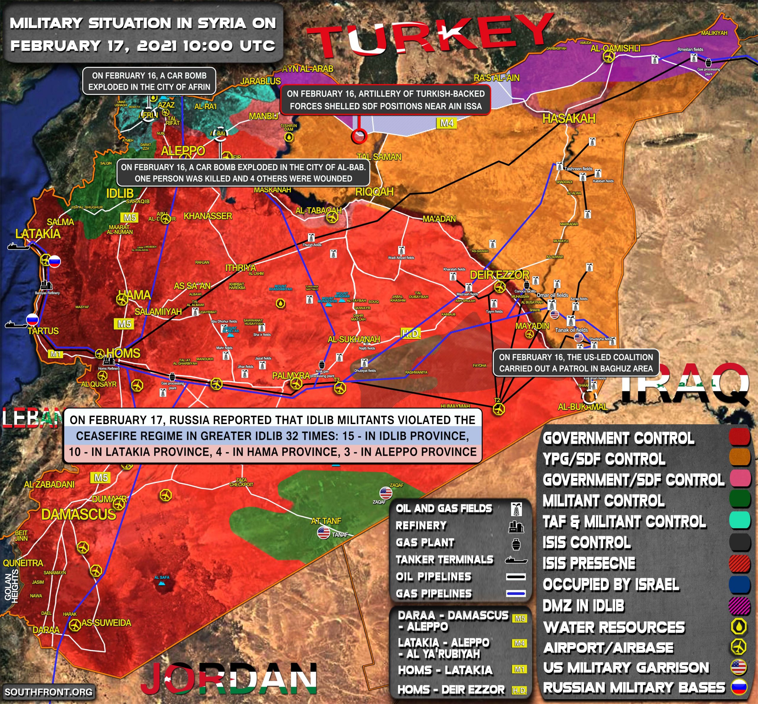 Situation militaire en Syrie le 17 février 2021 (mise à jour de la carte)