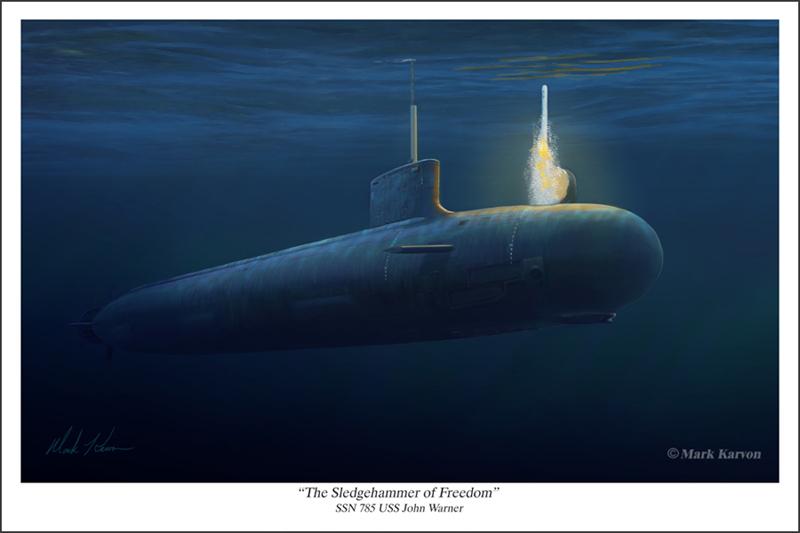 Virginia Class Submarine USS John Warner SSN 785 - "Sledgehammer of Fr –  Mark Karvon Art Studios
