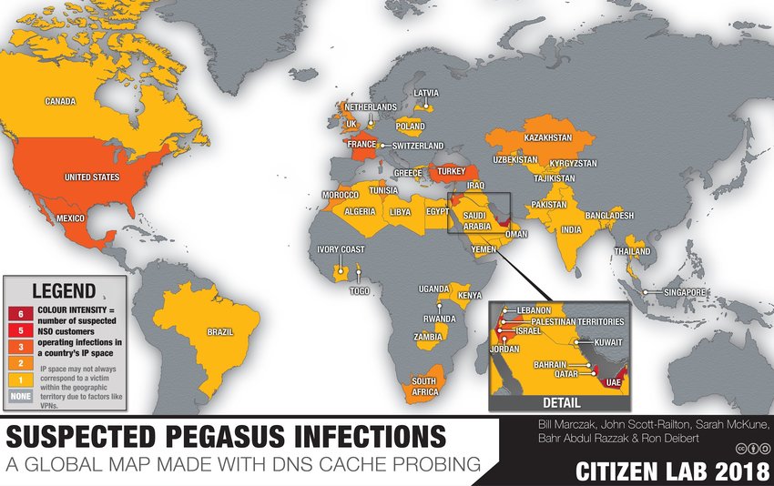 Global map of suspected NSO Pegasus infections. | Download Scientific Diagram
