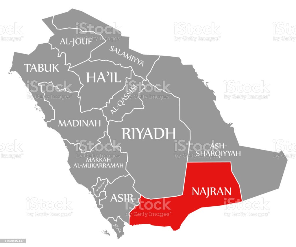 Najran Red Highlighted In Map Of Saudi Arabia Stock Illustration - Download Image Now - iStock